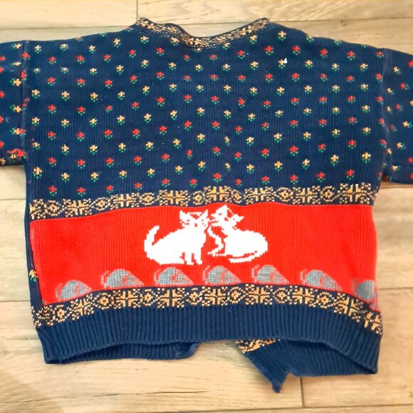 Vintage Sweater Loft Cat Cardigan Sweater Women's Size S Small blue red READ - Picture 11 of 11
